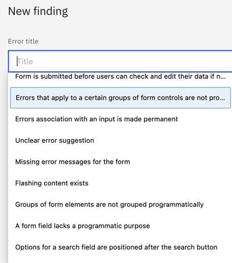 Screenshot of snippet selection for Finding creation