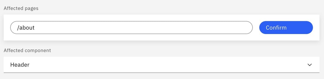 Screenshot of affected page and/or component selection